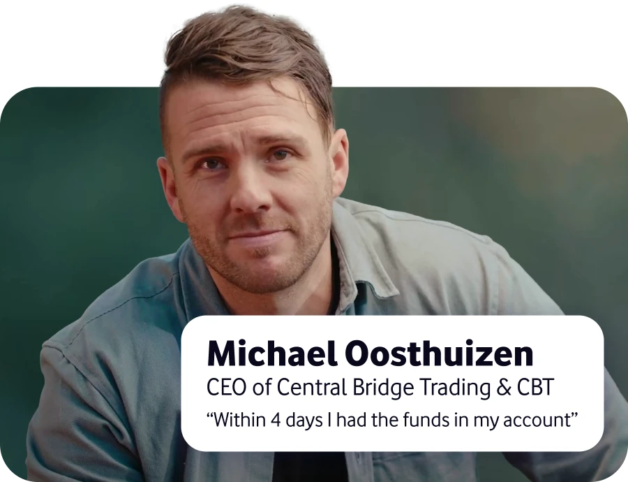 A view of Michael Oosthuizen, CEO of Central Bridge Trading & CBT, sharing testimonial about the fast business funding approval he got from VodaLend Business Funding in South Africa.